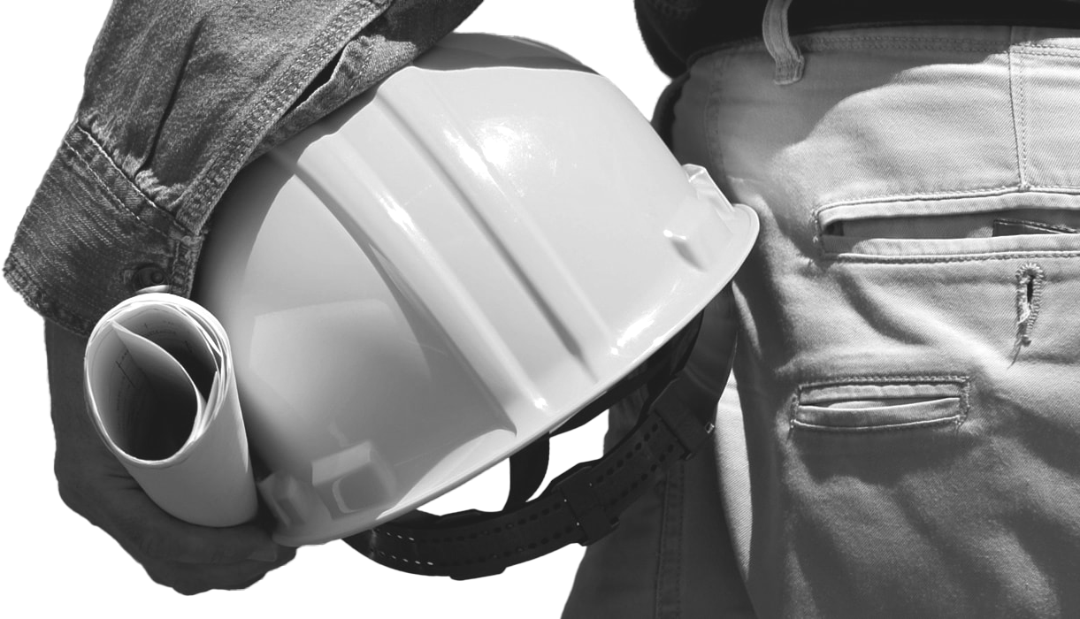 Person mit Helm unter dem Arm